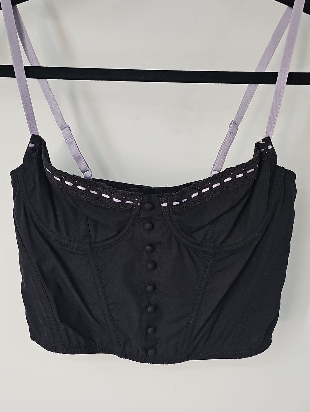 Urban Outfitters Black Bustier w Boning Lace-Trim & Lilac Straps Coquette Sexy